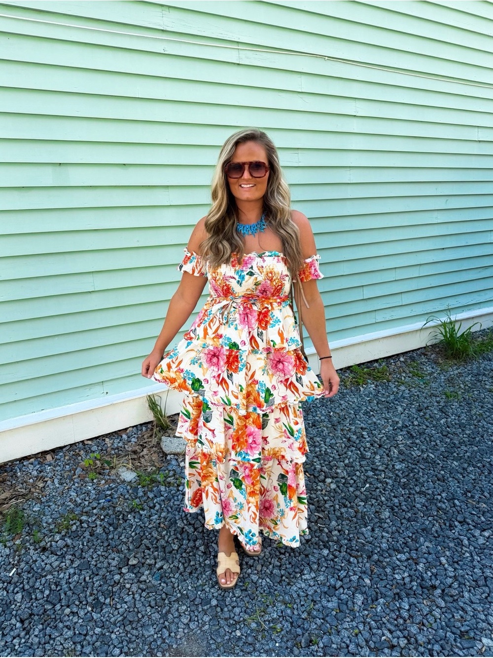 BuddyLove Elena Floral Tiered Maxi Dress Size Large
